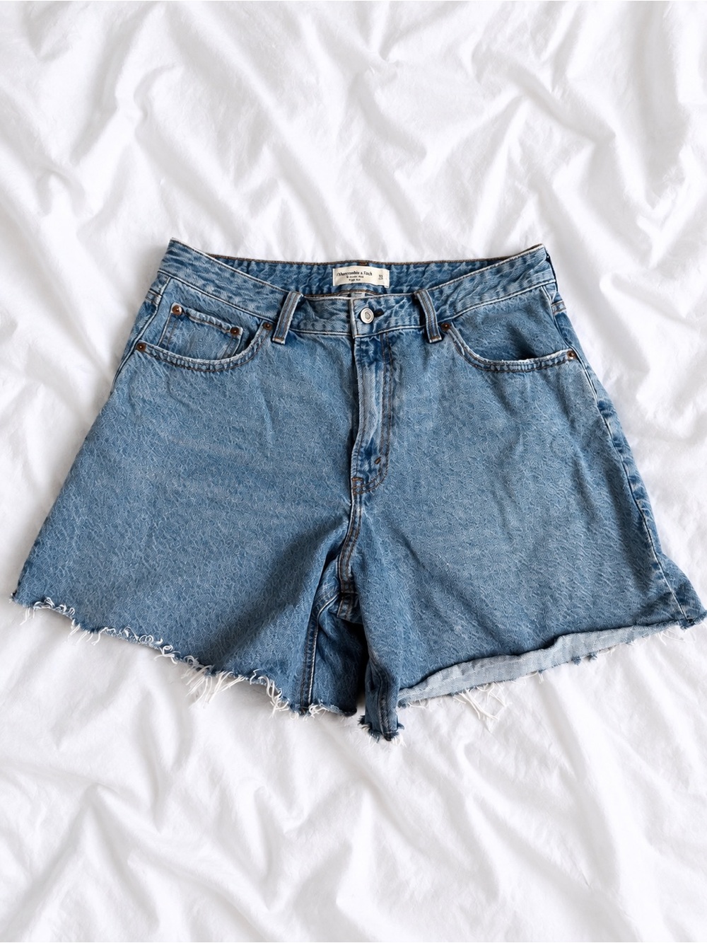 Abercrombie & Fitch Light Blue Raw-Hem Denim Shorts